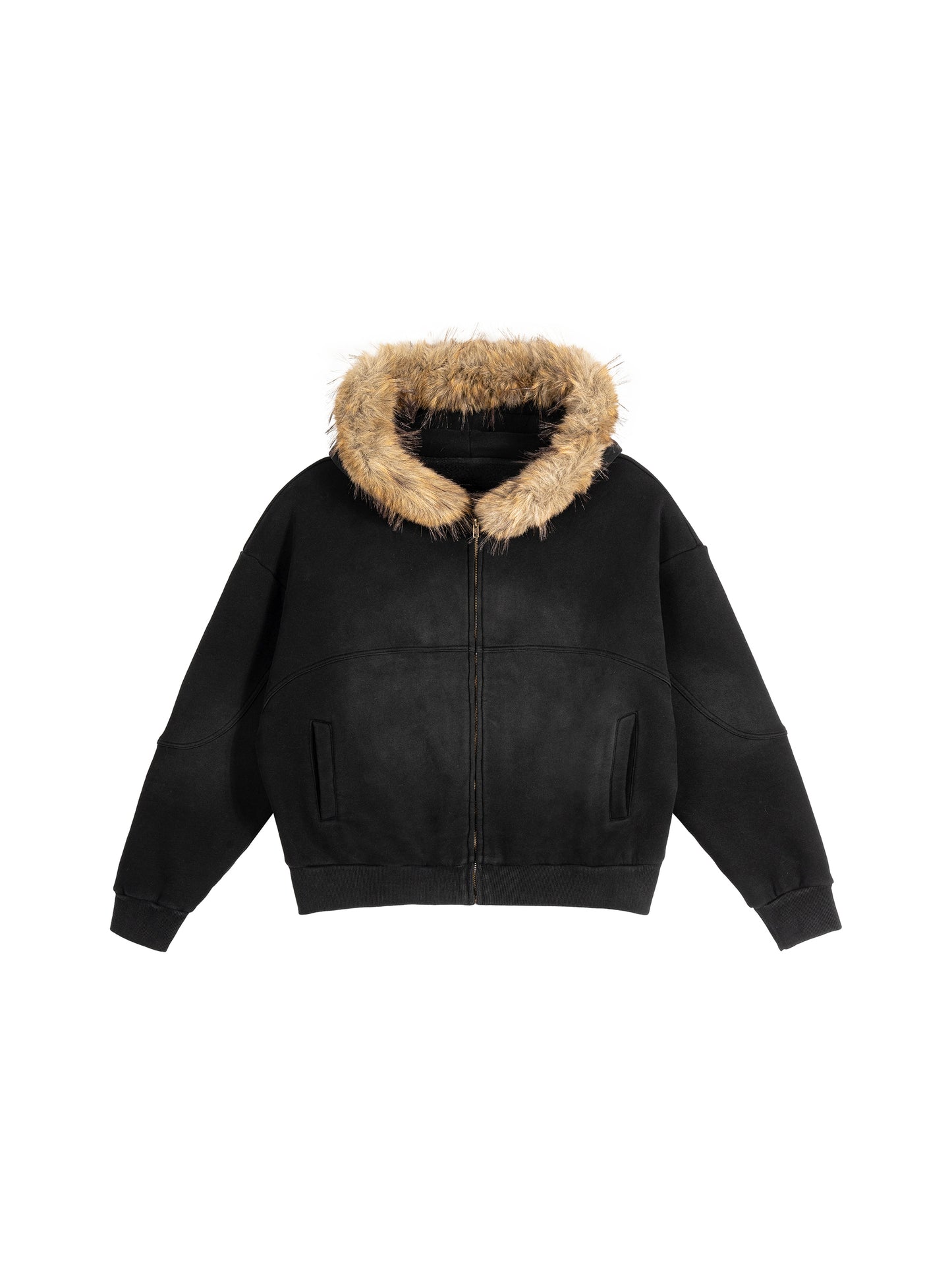 Sun Fade Boxy Detachable Fur Hoodie