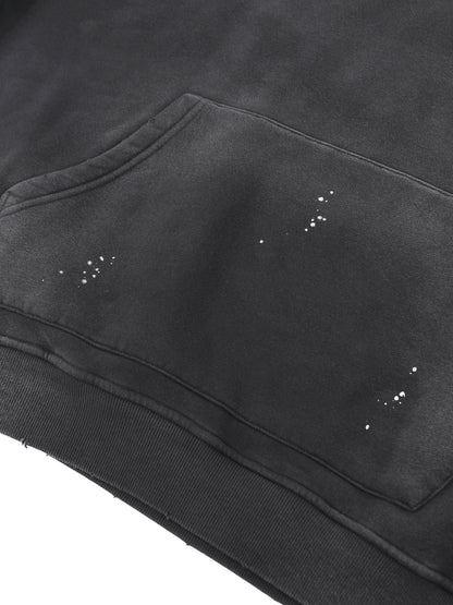 Vintage washed frayed fleece hoodie by ODMPOD featuring a cozy, distressed design with frayed edges and a relaxed fit.