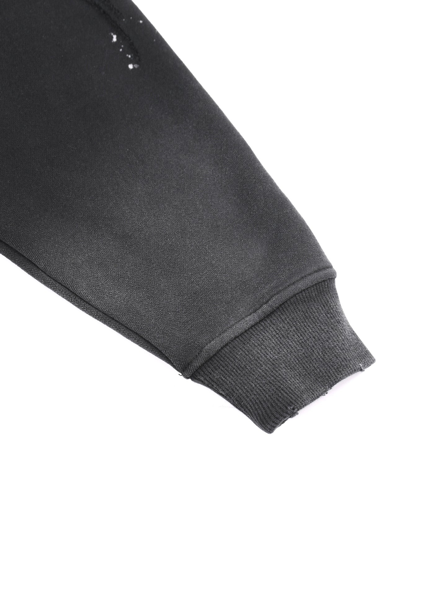 Vintage washed frayed fleece hoodie from ODMPOD, showing a cozy, distressed design with frayed edges and a relaxed fit.