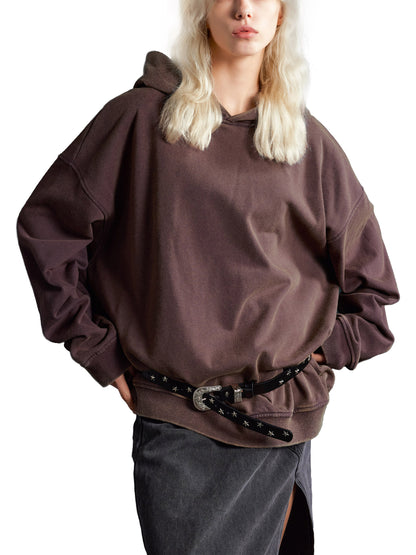 Vintage Washed Gradient Fleece Hoodie by ODMPOD, showing front view with faded blue and gray washed fabric and hood details.