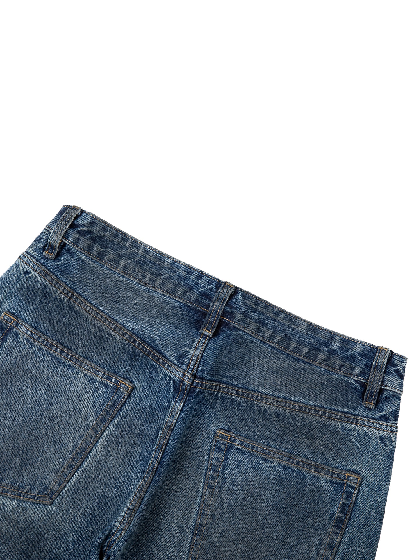 Vintage wash baggy denim jeans by ODMPOD featuring a relaxed fit and classic five-pocket design.