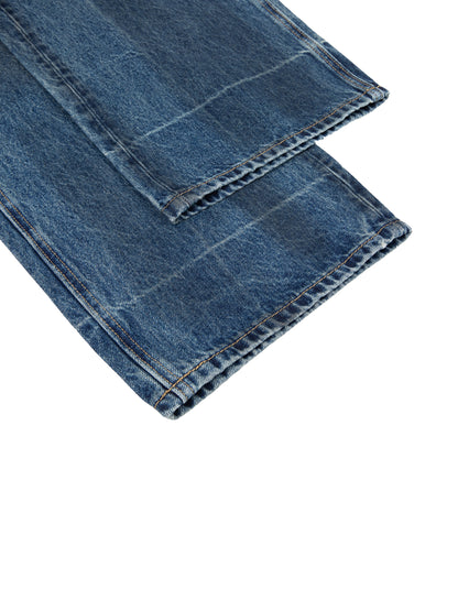 Vintage wash baggy denim jeans from ODMPOD featuring relaxed fit and classic blue denim fabric.