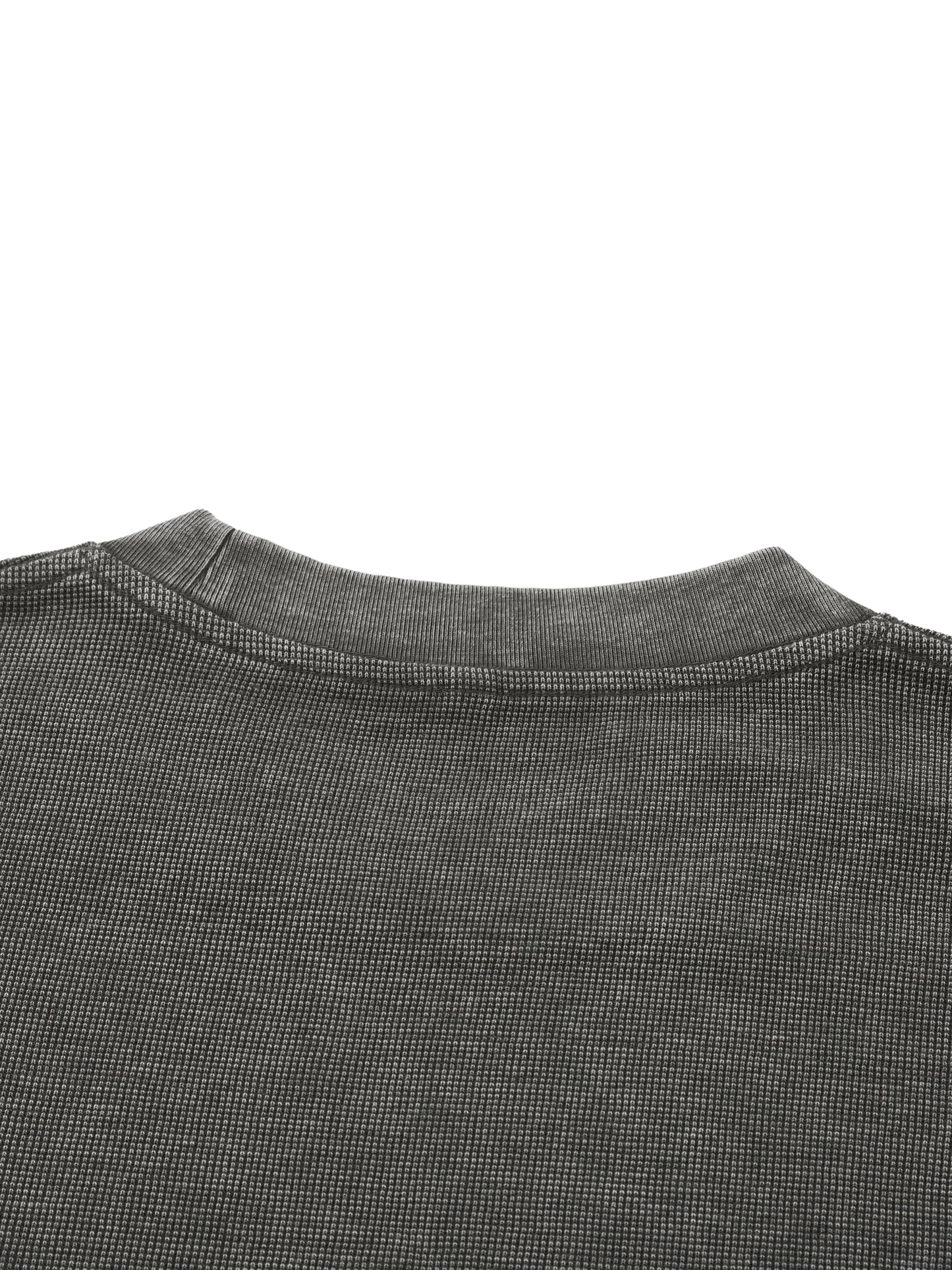 ODMPOD Mineral Wash Waffle Knit T-Shirt, close-up of soft fabric with waffle texture, in neutral color.