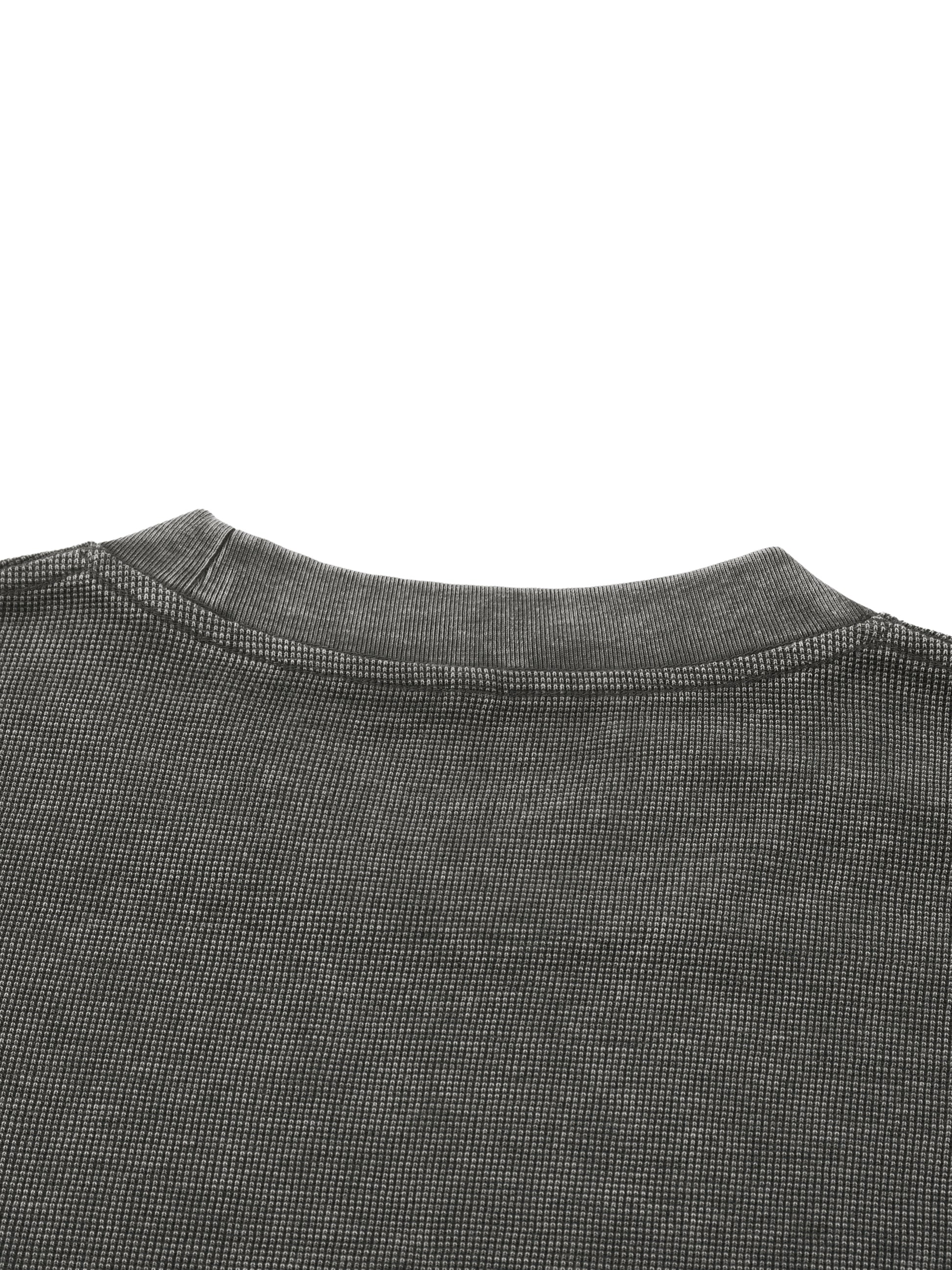 ODMPOD Mineral Wash Waffle Knit T-Shirt, close-up of soft fabric with waffle texture, in neutral color.