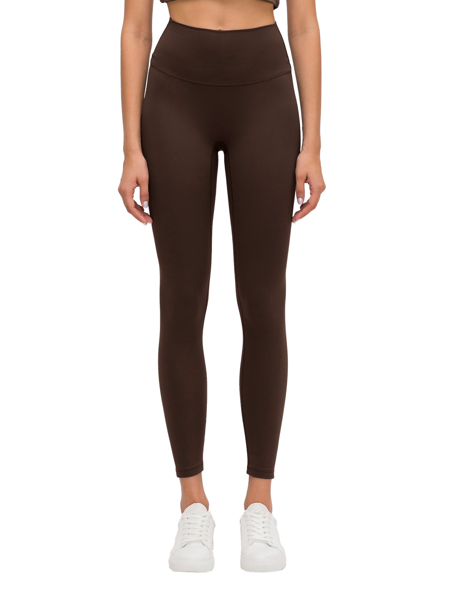 ODMPOD high-waisted yoga leggings in black, shown on a model, featuring a snug fit and stretchy fabric for activewear.