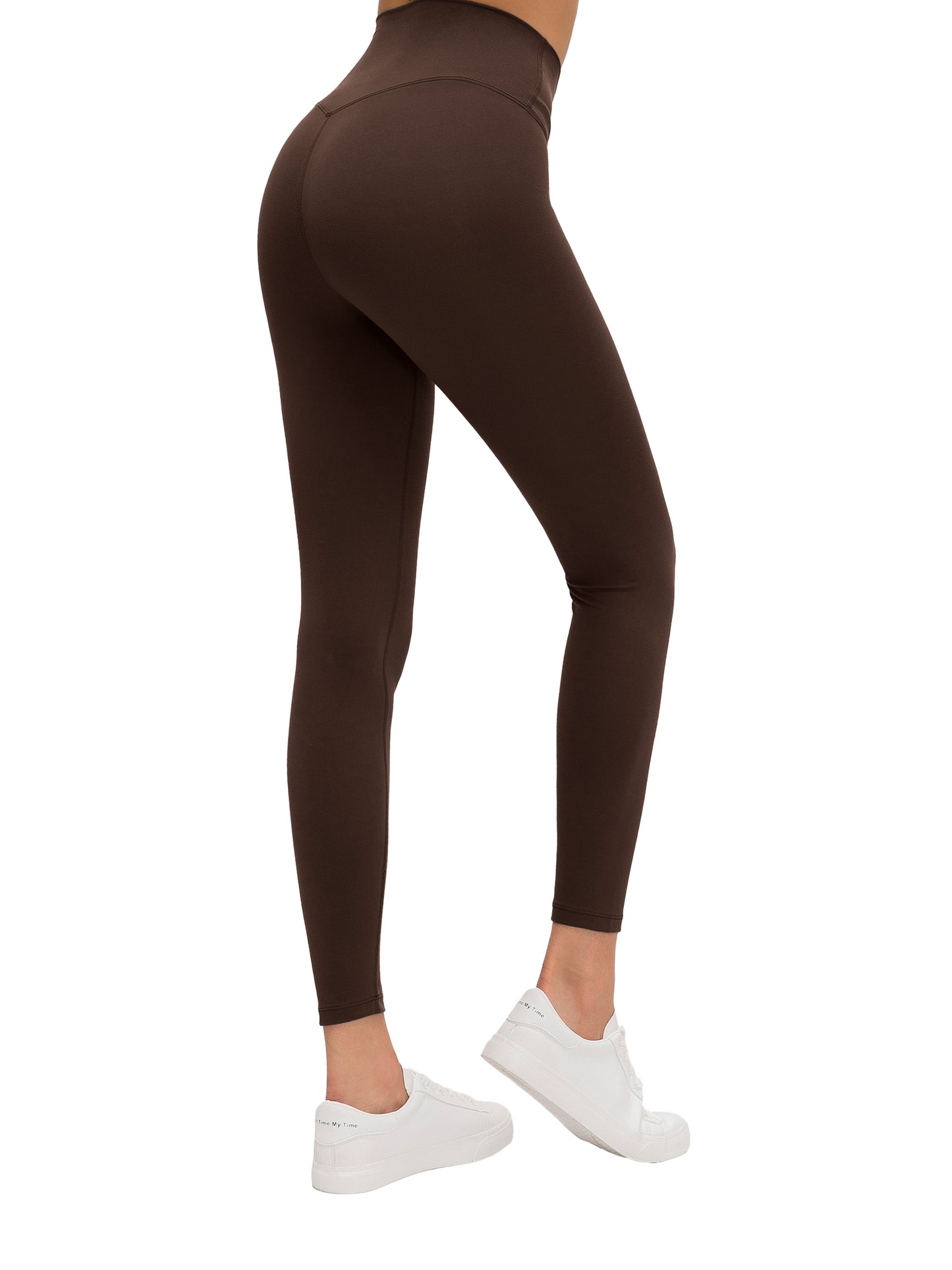 High-waisted ODMPOD yoga leggings in black, featuring a snug fit and stretchy fabric for comfortable active wear.