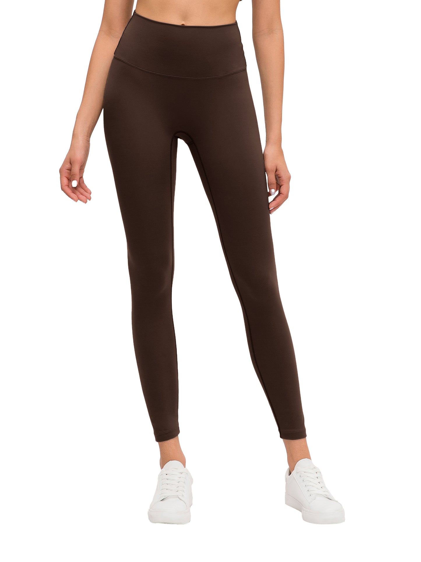 High-waisted ODMPOD yoga leggings in black, showing stretchable fabric and comfortable fit for active wear.