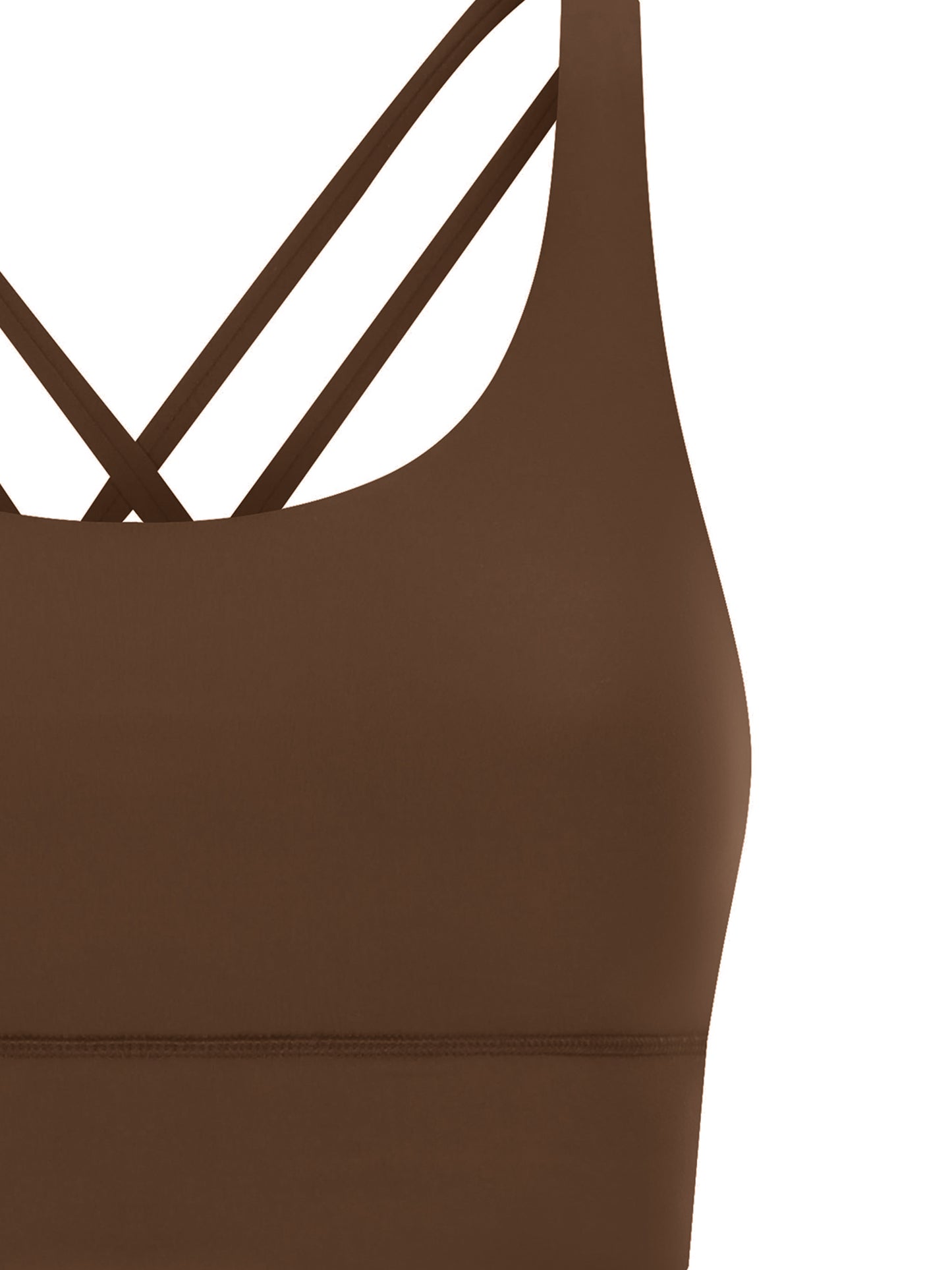 ODMPOD strappy criss-cross sports bra with supportive design and breathable fabric, shown on a white background.